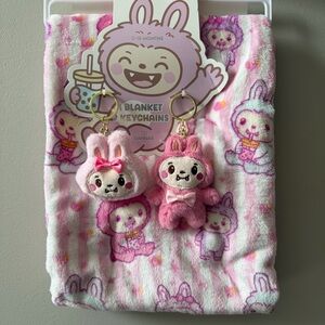 Labubu Cutesters Baby Blanket and Keychain Set NEW Vday Basket Gift Shower Trend